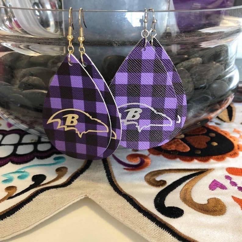 Buffalo Plaid Football Earrings Ravens, Faux Leather *gold only
