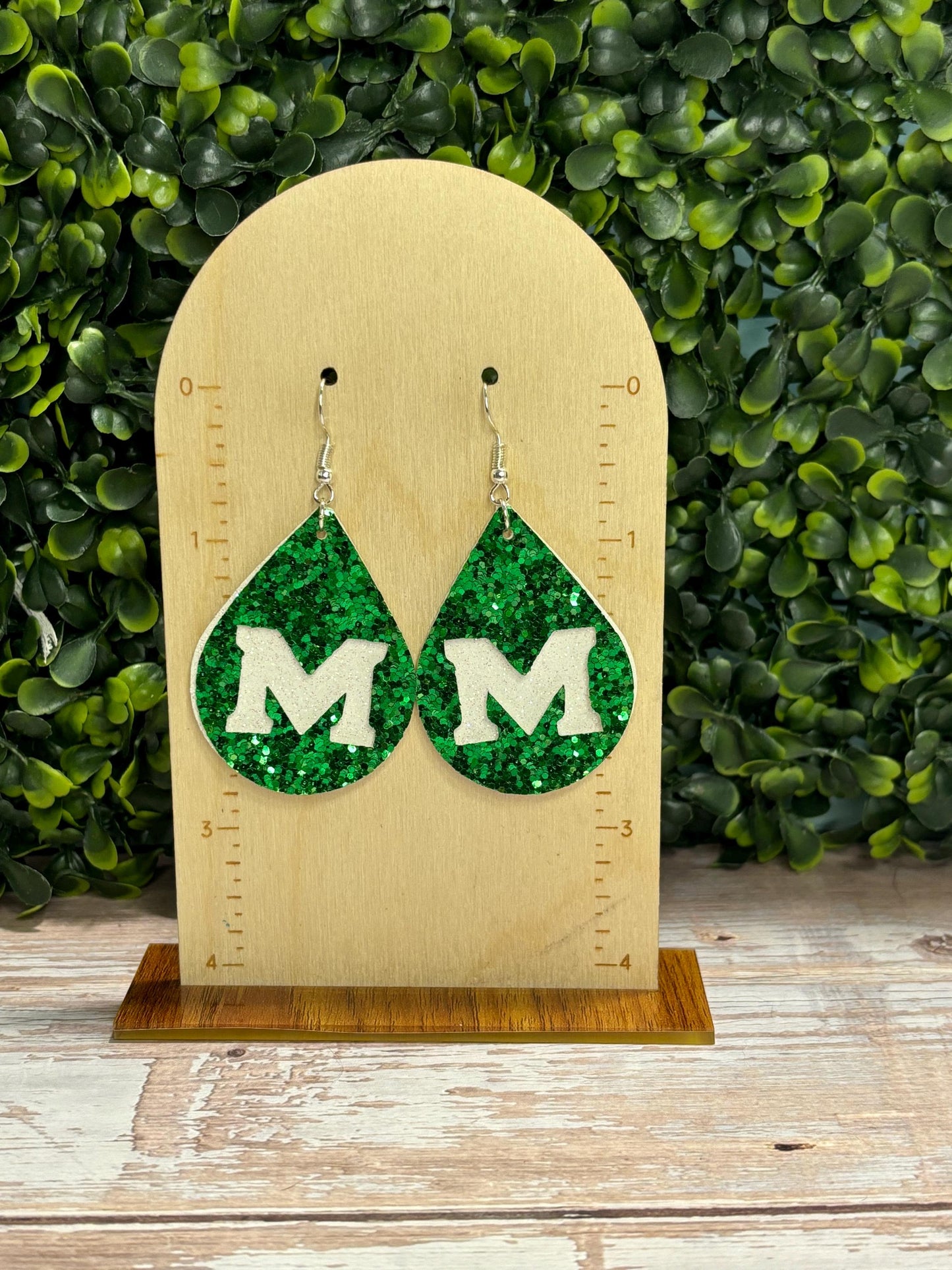 Marshall Glitter Dangle Earrings, Double Layer, Faux Leather