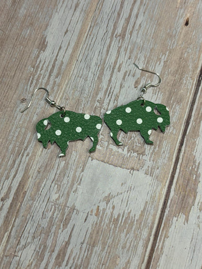 Genuine Polka Dot Leather Buffalo/Bison Dangle Earring