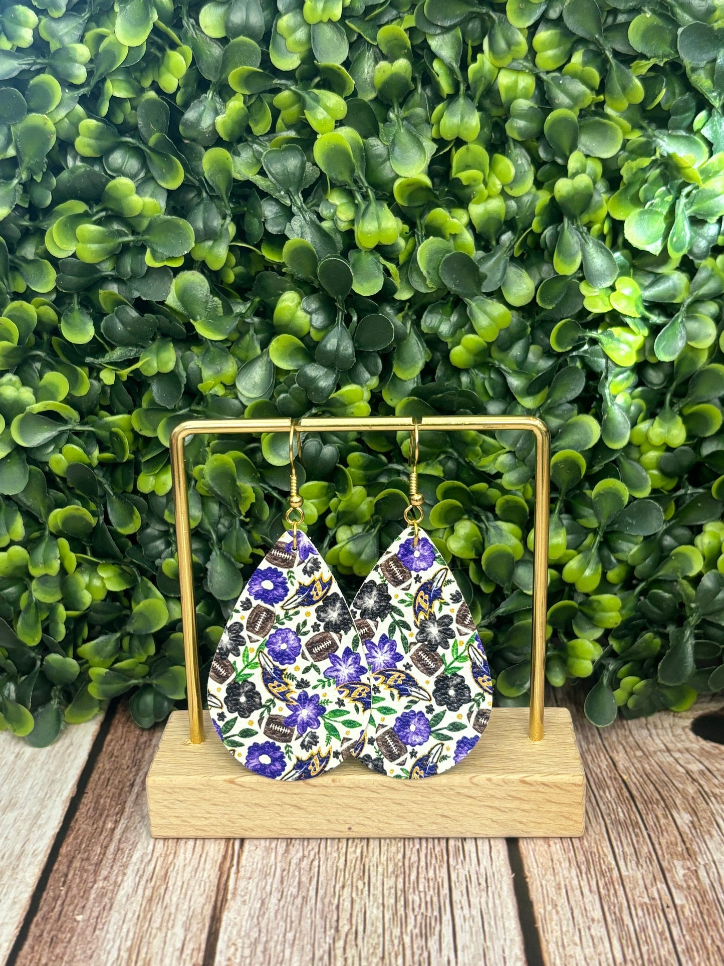 Floral Ravens Faux Leather Tear Drop Earring