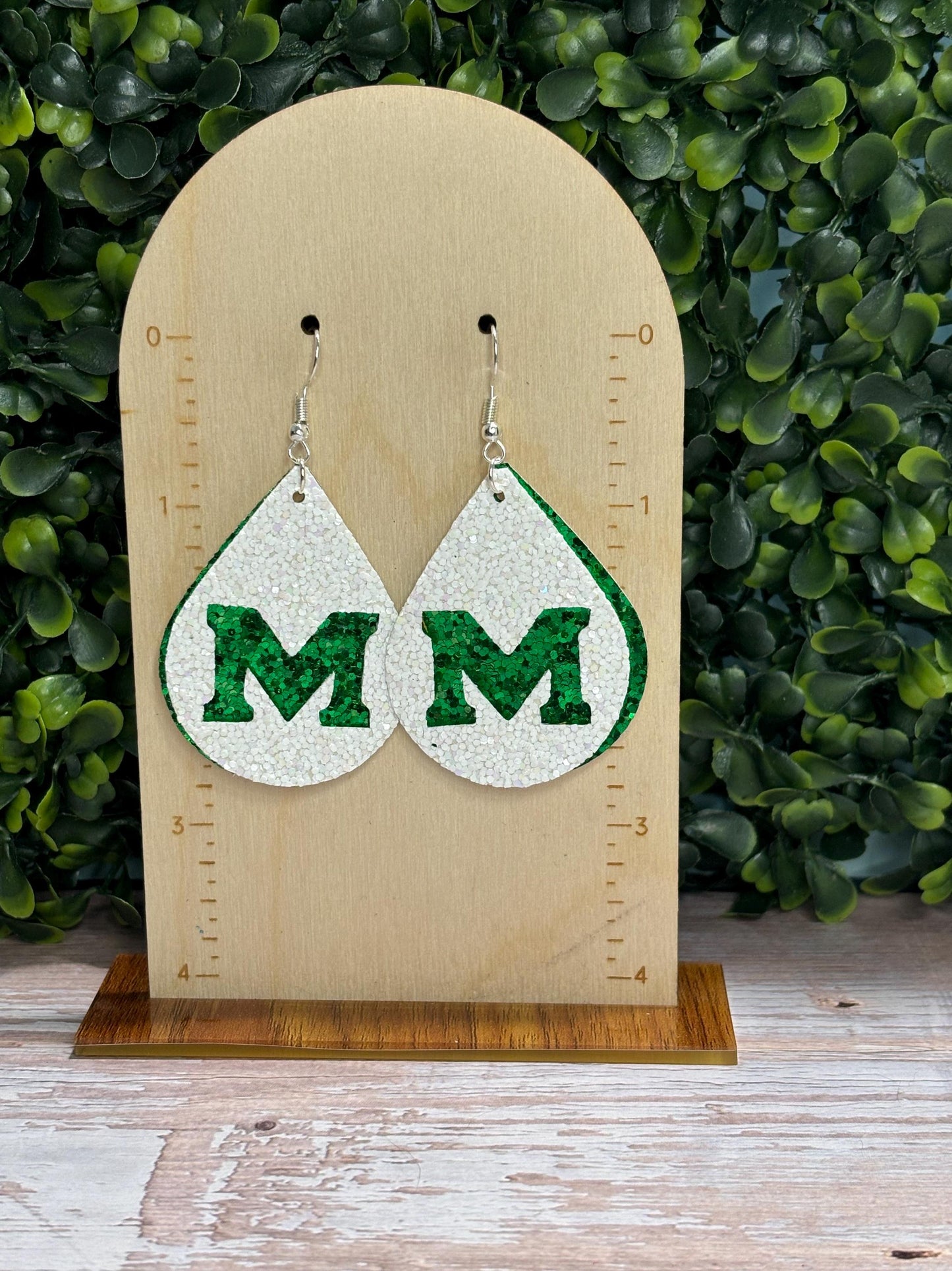 Marshall Glitter Dangle Earrings, Double Layer, Faux Leather