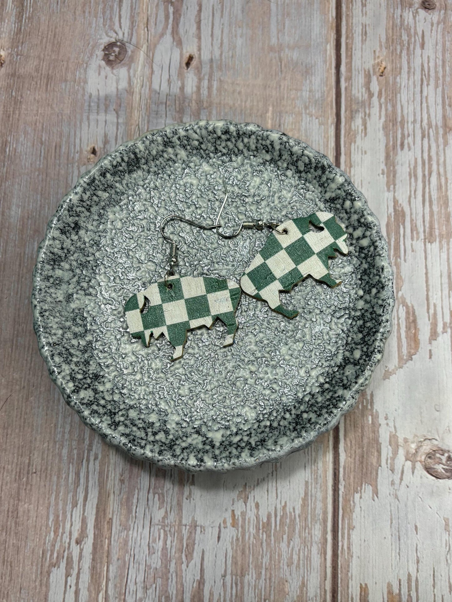 Cork Genuine Leather Buffalo/Bison Dangle Earring